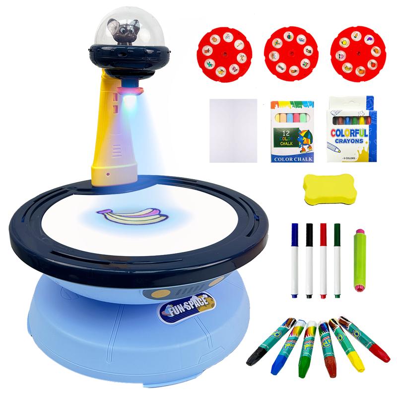 Projector Table for Kids 3 4 5 6 7- Arts&Crafts Preschool Drawing & Writing Doodle Board with 24 Stencils