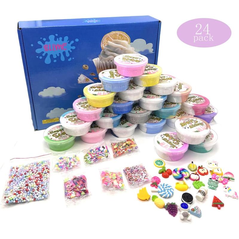 Slime Set Butter Slime Kit 24 Packed Two-Toned Scented Containers, Assorted Colors and Designs，Soft and Bouncy Non-Sticky Slime Party Gifts for Girls and Boys