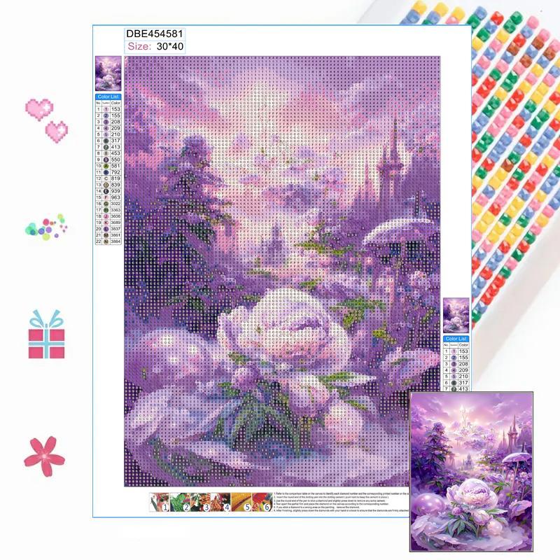 Flower Pattern Diamond Wall Art Painting Kit without Frame, DIY Diamond Paint By Numbers Kit, DIY Wall Art for Home Decor