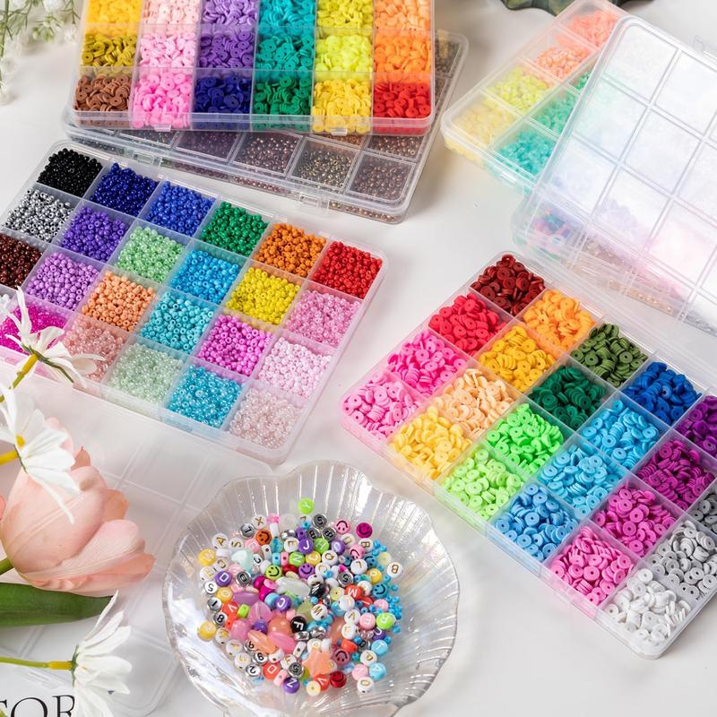 6 Boxes 16800 count 72 Colors Clay Beads and 48 Colors Glass Seed Beads for Friendship Bracelets Making Kit Heishi Beads with Letters Beads