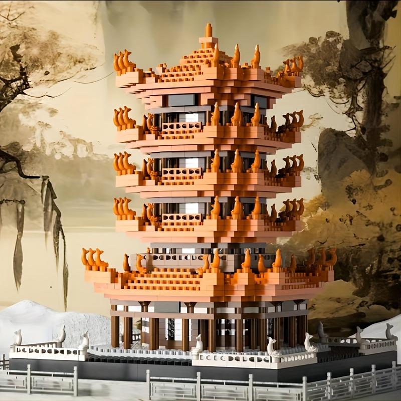 1788PCs Ancient Chinese Architecture Yellow Crane Tower, Miniature Building Blocks, Adult, Gift Box, Puzzle, Puzzle, Hands-on Ability, Splicing, House Structure, Boy, Christmas, Halloween, New Year