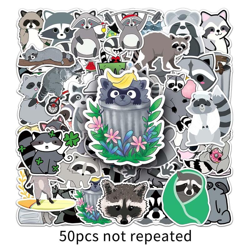 Cartoon Raccoon Sticker, 50pcs Scrapbooking & Journal Making Material Paper, PVC Waterproof DIY Decorative Sticker for Stationery Computer Water Bottle