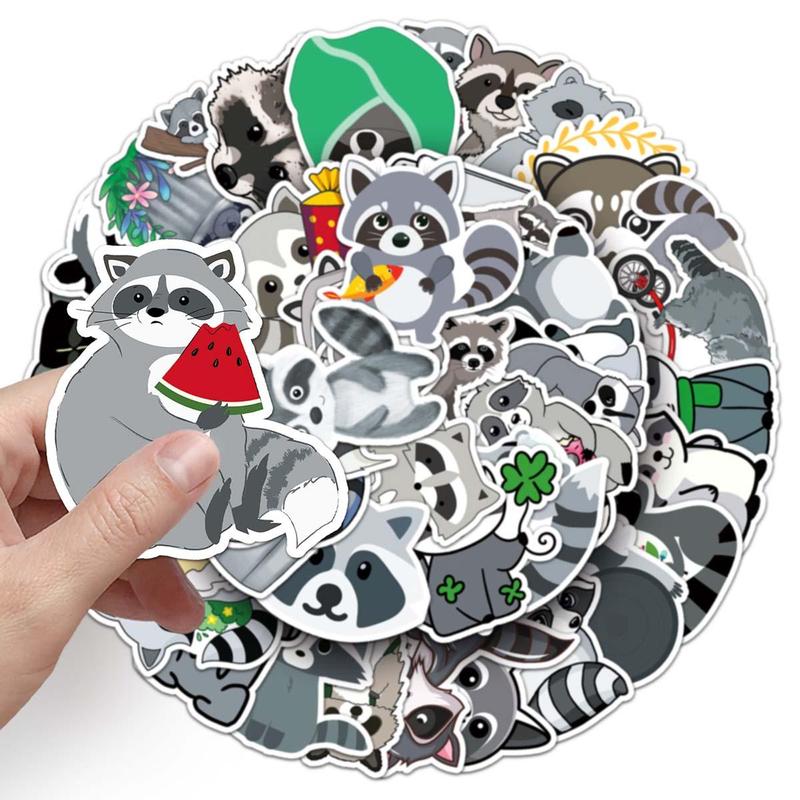 Cartoon Raccoon Sticker, 50pcs Scrapbooking & Journal Making Material Paper, PVC Waterproof DIY Decorative Sticker for Stationery Computer Water Bottle