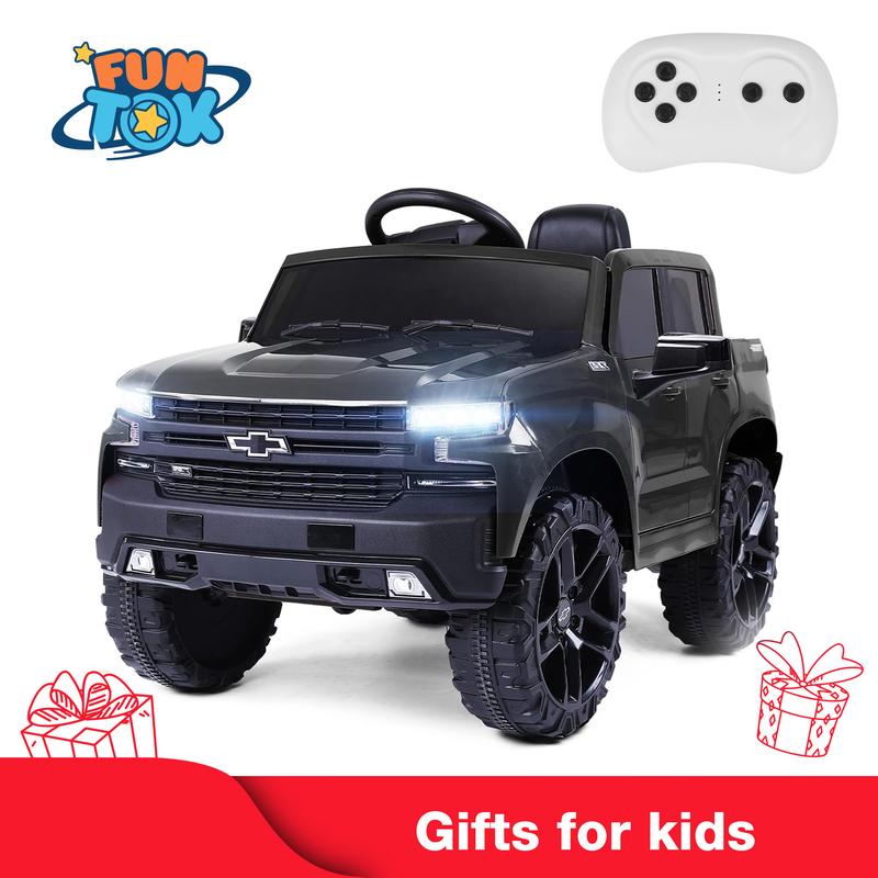 FUNTOK 12V Kids Ride On Truck Car with Back Storage, Remote Control, LED Lights and MP3 Music, Kids Silverado Trail Boss LT Electric Truck