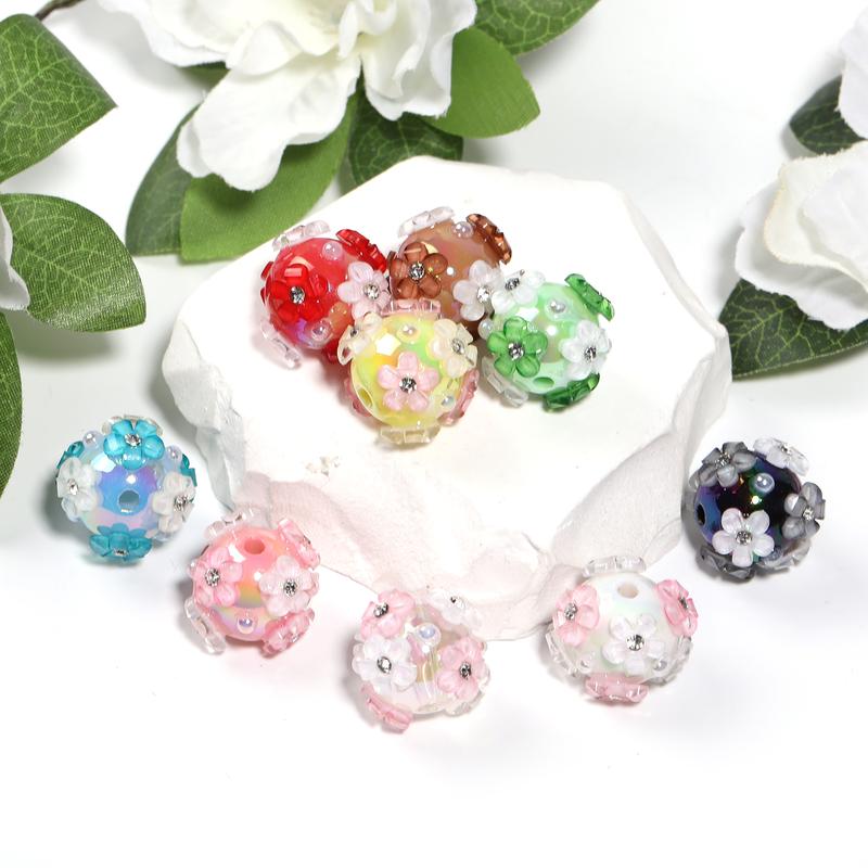 Qty 25 beads 16mm handmade diamond small flower hydrangea beads diy handmade jewelry mobile phone chain car hanging accessories materials