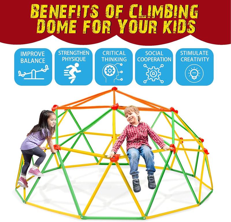 10ft Geometric Dome Climber Play Center, Kids Climbing Dome Tower with Hammock, Rust & UV Resistant Steel Supporting 1000 LBS