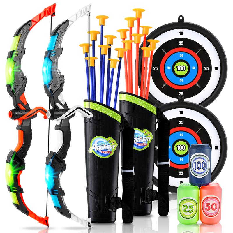 BELLOCHIDDO Bow and Arrow for Children - Children Archery Set with LED Lights, Includes 8 Suction Cup Arrows, Target & Quiver, Indoor & Outdoor Toys for Boys age 4+