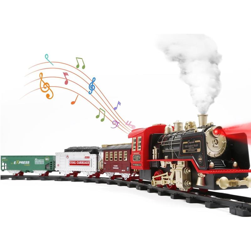 Train Set with Smoke, Sound and Light, Electric Train Track Toy Under Christmas Tree, Christmas Birthday Gift for 3 4 5 6 7 8+ Year Old Kids, Toddlers, Boys and Girls