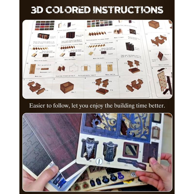 Book Nook Kit Detective Agency, DIY Booknooks Kit for Adults Teens with Sensor Lights, Bookshelf Diorama Miniature Scenes Insert Decor, 3D Wooden Puzzle Miniature House Kit Gifts