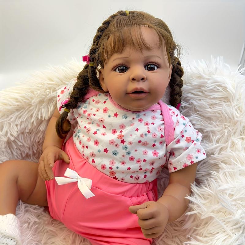 23in 58cm realistic new baby soft fabric body, rooted hair, touching dark skin tone - perfect for play and collection - ideal for Halloween, Thanksgiving, Christmas holiday gifts, birthday gifts for children over 3 years old