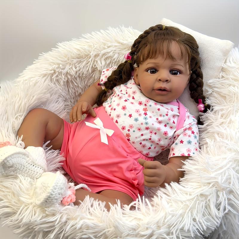 23in 58cm realistic new baby soft fabric body, rooted hair, touching dark skin tone - perfect for play and collection - ideal for Halloween, Thanksgiving, Christmas holiday gifts, birthday gifts for children over 3 years old