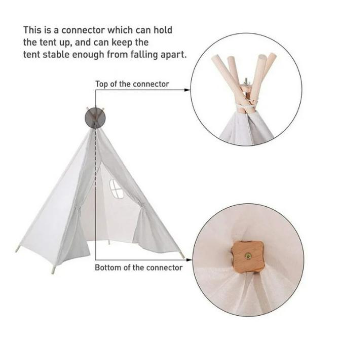 Teepee Tent , Natural Cotton Canvas Teepee Play Tent Beige White