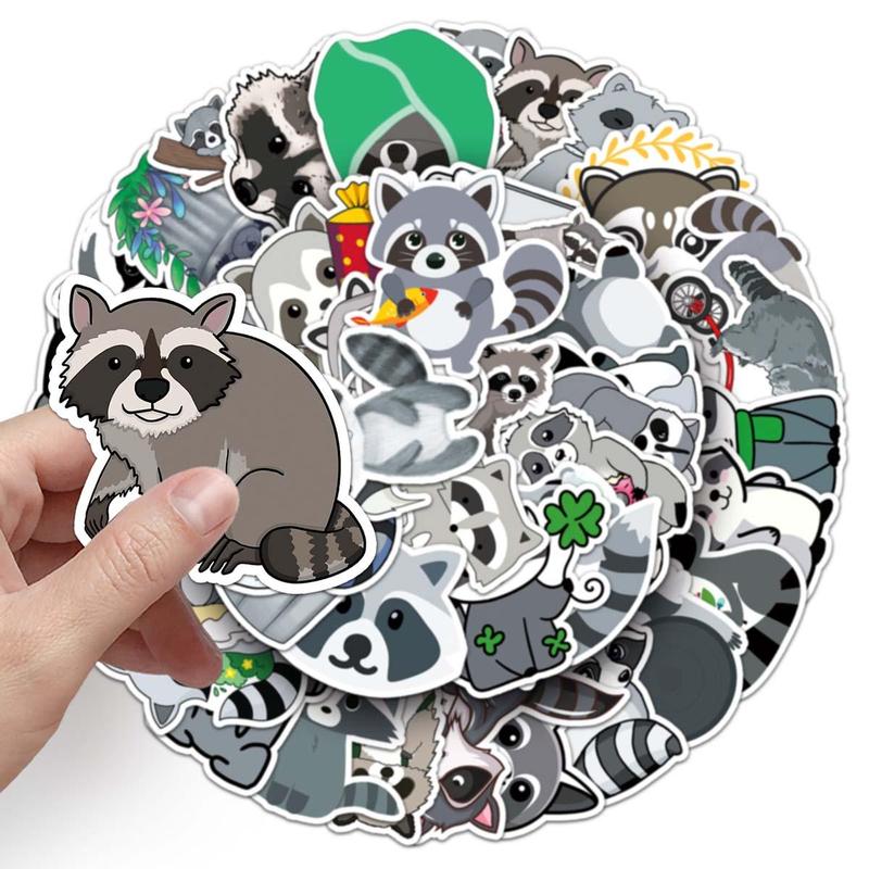 Cartoon Raccoon Sticker, 50pcs Scrapbooking & Journal Making Material Paper, PVC Waterproof DIY Decorative Sticker for Stationery Computer Water Bottle