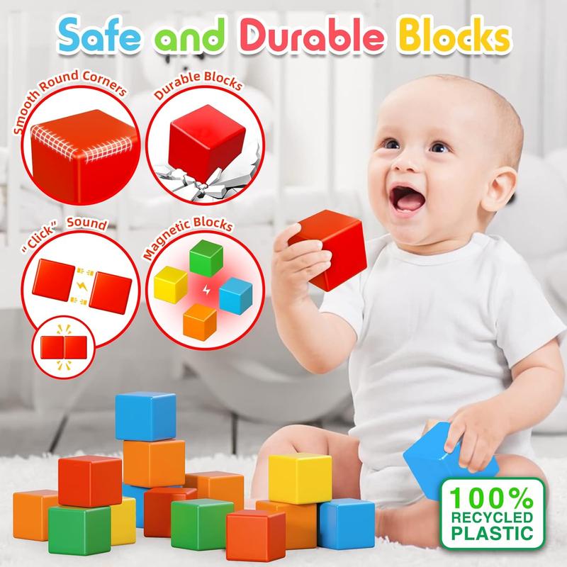 Christmas Gift 1.41 inch Large Magnetic Building Blocks for Toddlers 3 4 5 6 7 8 Christmas Gift Boys Girls Magnetic Cubes for Kids 1-3 Montessori Toys