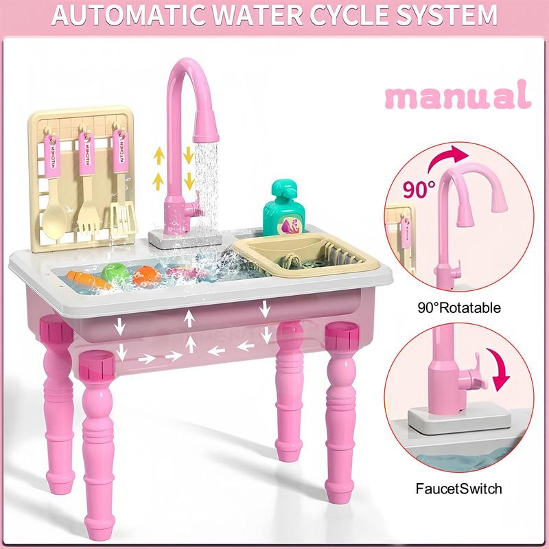 Play Sink with Running Water, Kitchen Play Sink Toy with Electric Faucet, Floating Pool Toys & Fishing Game, Pretend Play-dishwasher Play Set, Cruel Summer,  Toys for Growing Ups