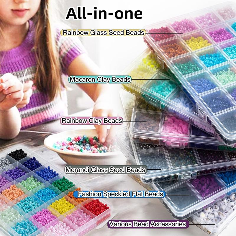 6 Boxes 16800 count 72 Colors Clay Beads and 48 Colors Glass Seed Beads for Friendship Bracelets Making Kit Heishi Beads with Letters Beads