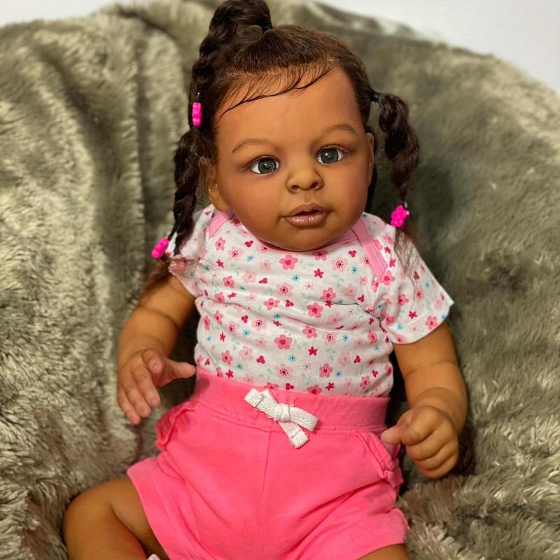 23in 58cm realistic new baby soft fabric body, rooted hair, touching dark skin tone - perfect for play and collection - ideal for Halloween, Thanksgiving, Christmas holiday gifts, birthday gifts for children over 3 years old