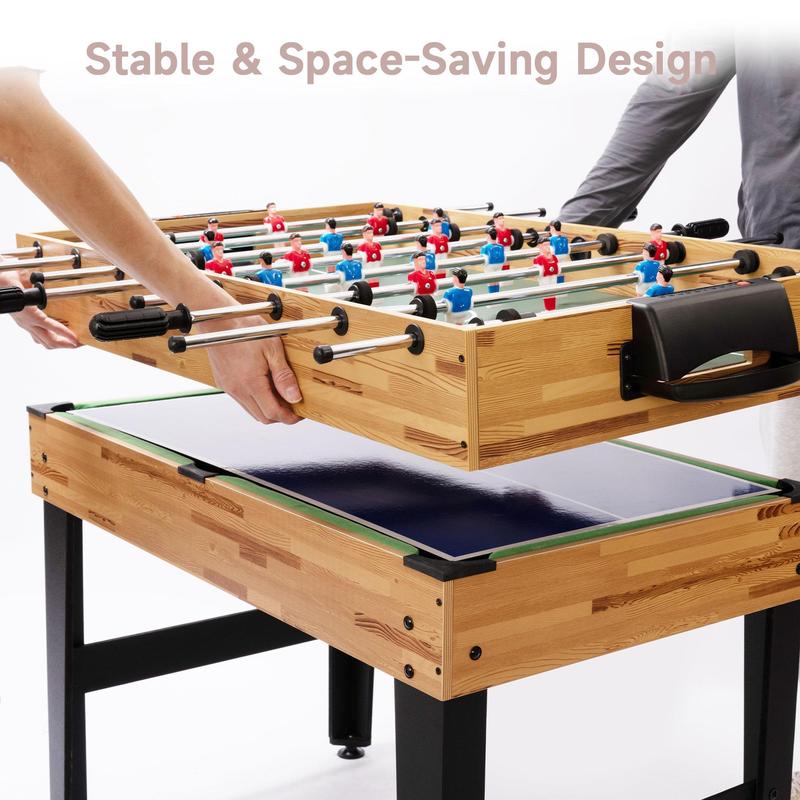 Pukomc SUPTERON 13-in-1 Combo Game Table Set for Home with Football, Air Hockey, Billiards, Ping Pong, Shuffleboard, Chess, Checkers, Bowling, Backgammon, Horseshoe Cast Puzzle, Dominoes, Ring toss, Cards