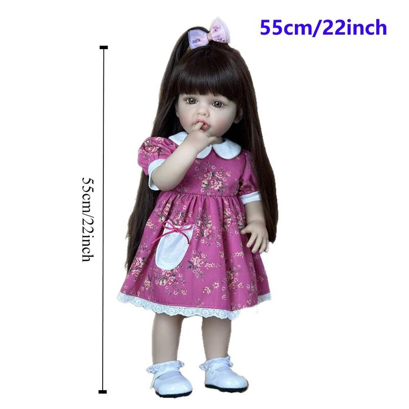 22 Inch Life-like Girl Doll, Reborn Teenager Doll with Full Soft Silicone Body, Lovely Dress Up Toy for Birthday Gift, Christmas Gift