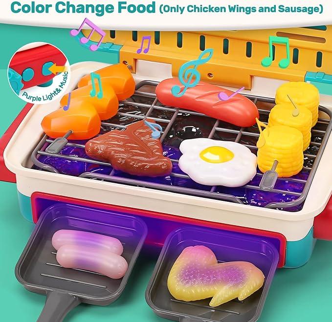 Pretend Play BBQ Kitchen Playset with Smoke, Light, Sound, and Multiple Accessories – Perfect Interactive Play for Children，Barbecue Role-Play Set for Kids Ages 3+