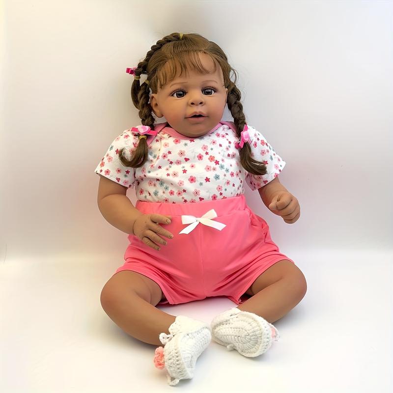 23in 58cm realistic new baby soft fabric body, rooted hair, touching dark skin tone - perfect for play and collection - ideal for Halloween, Thanksgiving, Christmas holiday gifts, birthday gifts for children over 3 years old