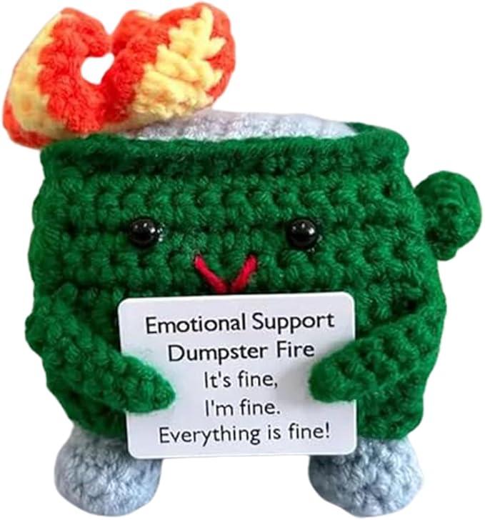 Emotional Support Crochet Dolls - Dumpster Fire Crochet Emotional Support Toy, Adorable Crochet Dumpster Fire Doll Desk Decor