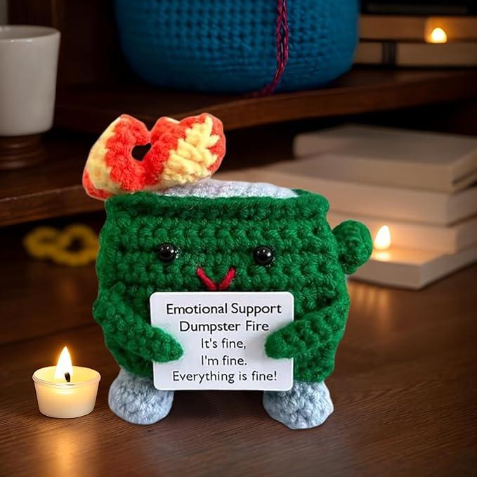 Emotional Support Crochet Dolls - Dumpster Fire Crochet Emotional Support Toy, Adorable Crochet Dumpster Fire Doll Desk Decor