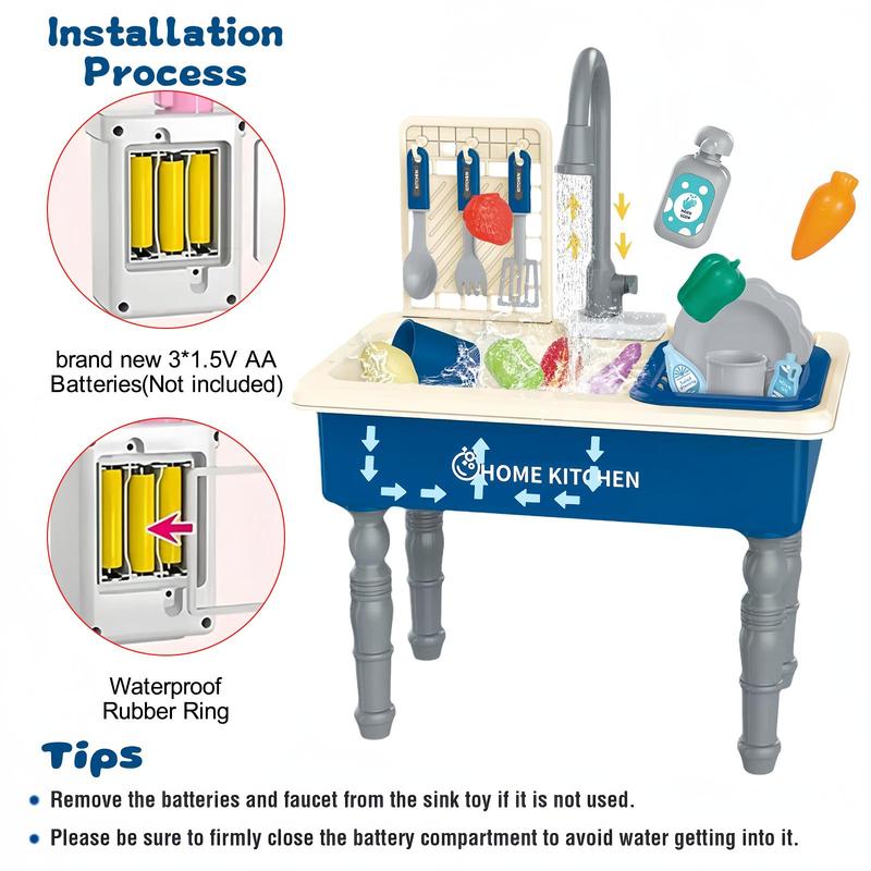 Play Sink with Running Water, Kitchen Play Sink Toy with Electric Faucet, Floating Pool Toys & Fishing Game, Pretend Play-dishwasher Play Set, Cruel Summer,  Toys for Growing Ups