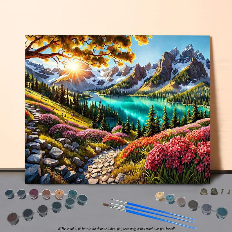 Landscape Pattern DIY Painting Kit without Frame, DIY Painting Kit with Pigment & Brushes, Wall Art Decor for Home Living Room Bedroom