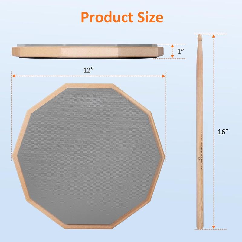 12 Inches Drum Pad and 5A Drum Sticks, Double Sided Snare Drum Practice Pad for Drummers, Silent Practice Drum Pad for Adults and  with Storage Bag - Gray