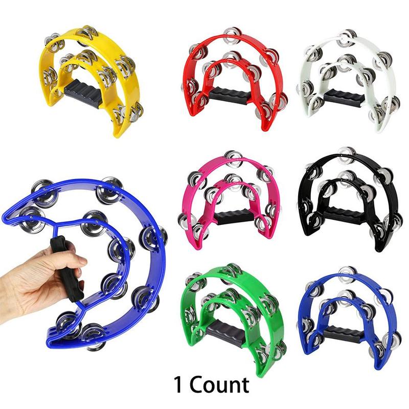 Double Row Handled Tambourine, 1 Count Plastic Percussion Tambourine, Musical Rhythm Instrument, Hand Held Percussion Drum for Party KTV