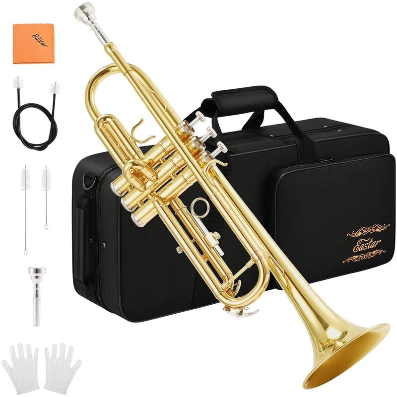 Eastar ETR-380 Bb Trumpet Standard Trumpet Set for Student Beginner with Hard Case, Cleaning Kit, 7C Mouthpiece and Gloves, Brass Bb Trumpet Instrument, Gold Black