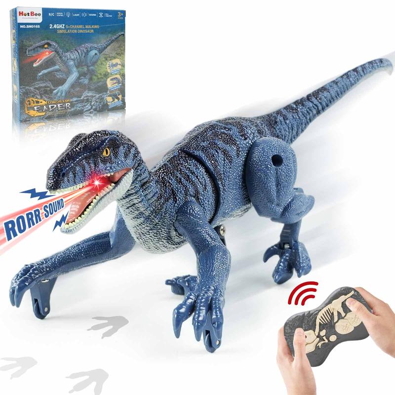 RC Dinosaur Animaltoy, Electronic Walking Robot Dinosaur Jurassic Velociraptor Toy with Light & Roaring Sound for Kids Christmas Gift