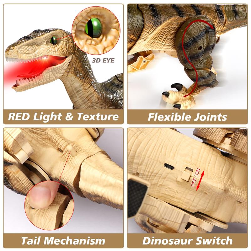 RC Dinosaur Animaltoy, Electronic Walking Robot Dinosaur Jurassic Velociraptor Toy with Light & Roaring Sound for Kids Christmas Gift