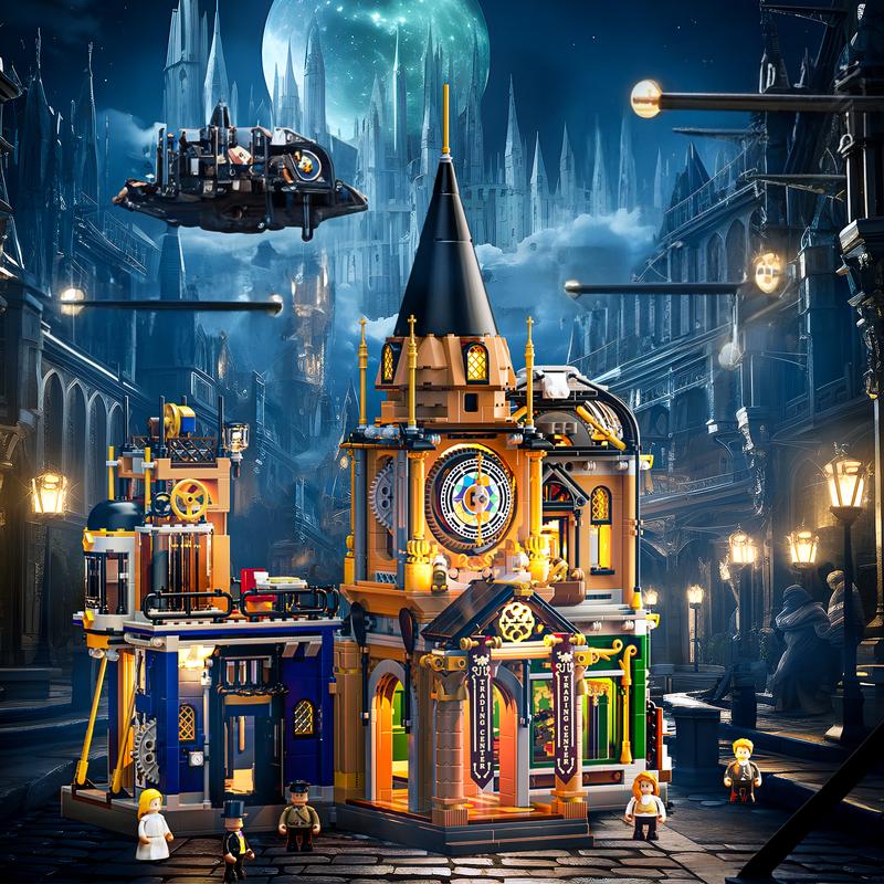 FUNWHOLE Steampunk Trading-Center Lighting Building-Bricks Set - LED Light Construction Building Model Toys Gift Set 2680 Pcs for Boys and Girls age 18+