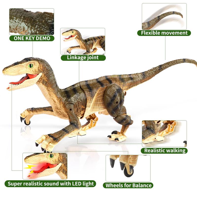 RC Dinosaur Animaltoy, Electronic Walking Robot Dinosaur Jurassic Velociraptor Toy with Light & Roaring Sound for Kids Christmas Gift