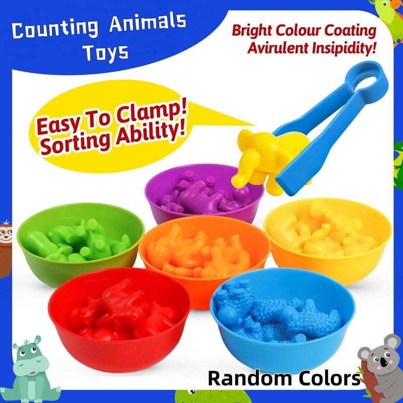 Christmas Counting Animals Toy, 1 Set Color Classification Game Toy, Sorting Bowl Preschool Learning Activity, Rubber Sorting Ability Training Plaything Summer Gift, Thanksgiving, Chrismats Gift Set