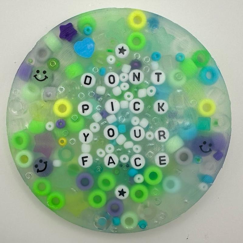 “Don't Pick Your Face” Mental Health Themed Pick Pad with 5+ Types of Beads and Charms