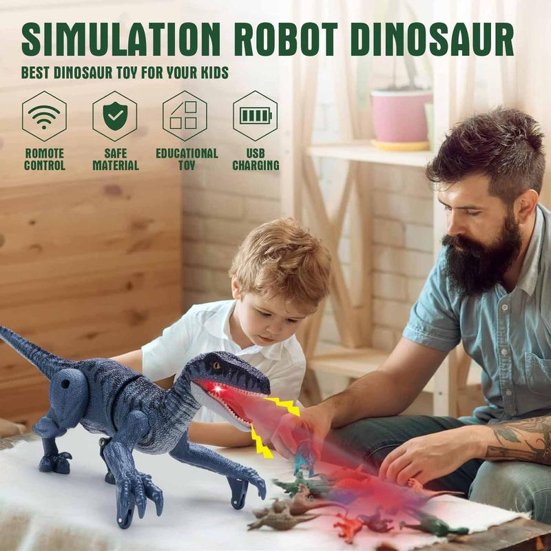 RC Dinosaur Animaltoy, Electronic Walking Robot Dinosaur Jurassic Velociraptor Toy with Light & Roaring Sound for Kids Christmas Gift