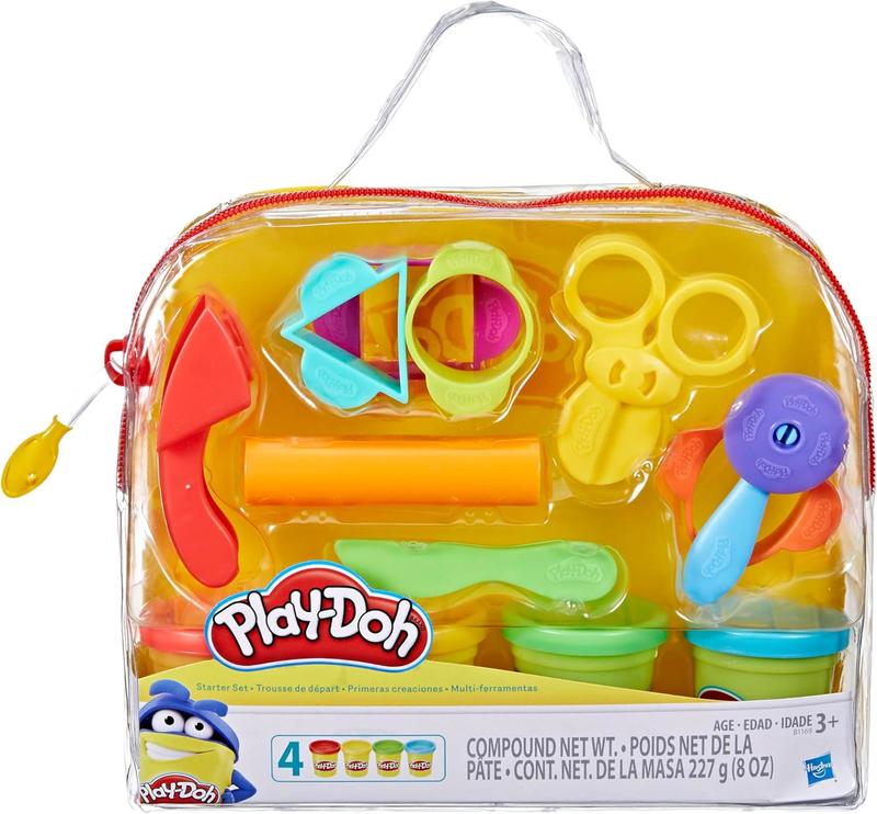 Play-Doh Starter Set 9-Piece Kit with Storage Tote & 4 Modeling Compound Cans, Arts and Crafts Toys for Kids 3 Years & Up, Preschool Toys