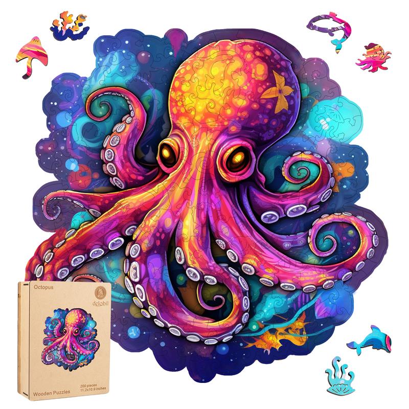 Wooden Jigsaw Puzzle for Adults and Kids Unique Shape Wood Colorful Beautiful Box Fun Challenge Brain Health Family Game Creative Gift for Friends Rompecabezas madera(Squidward 200pcs)