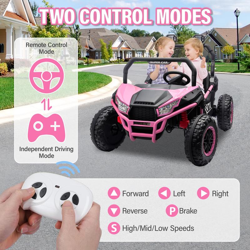 CoCLUB 24V Ride on Car for 2 Kids, 2 Seater Kids Ride on UTV Cars, 400W Super Power Electric Cars with Remote Control, Bluetooth, Rear Storage Space, 4 Wheel suspension, LED Light, Rear Searchlight