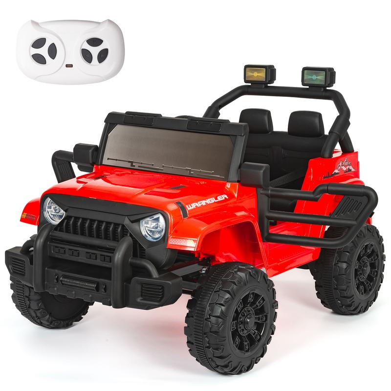 POSTACK 12V Ride On Car with Parent Remote Control, 4 Wheeler Battery Powered Kids UTV with Music, Power Ride on Truck for Boys Girls, 1 Seater Toddler Ride on Toy with LED Lights, Bluetooth, Red