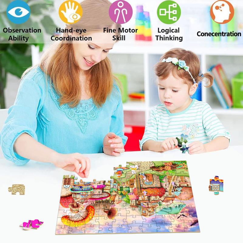 HUADADA 100 Pieces Puzzles for Adults, toddler puzzles，Mushroom Room, Perfect for Home Decoration Holiday Vacation, Family Games, Grandparents Brainstorming