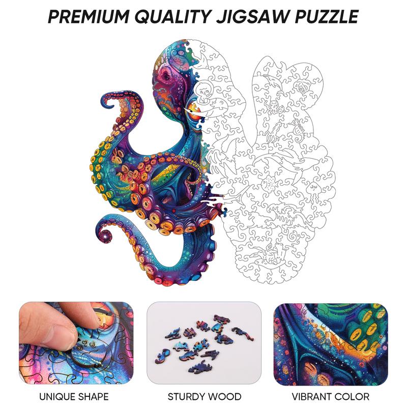 Wooden Jigsaw Puzzle for Adults and Kids Unique Shape Wood Colorful Beautiful Box Fun Challenge Brain Health Family Game Creative Gift for Friends Rompecabezas madera(Squidward 200pcs)