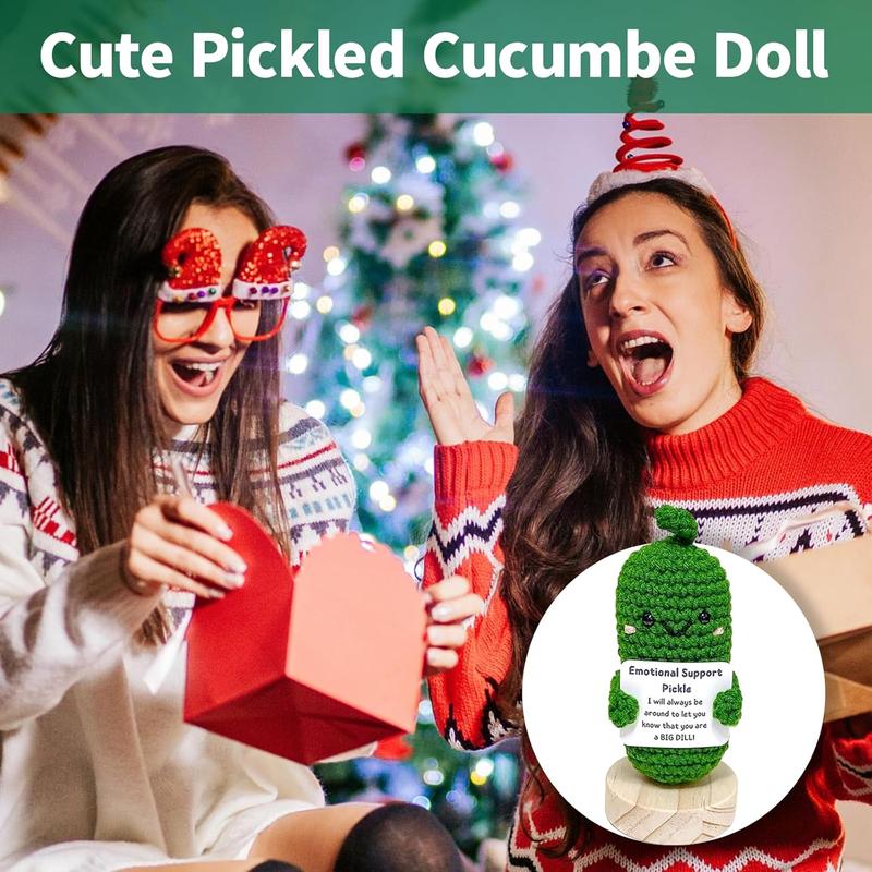 Handmade Emotional Support Pickled Cucumber Birthday Gift, Cute Crochet Christmas Pickle Knitting Doll Ornaments, Funny Reduce Pressure Pickle Toy for Women Men Girlfriend College (1pcs)