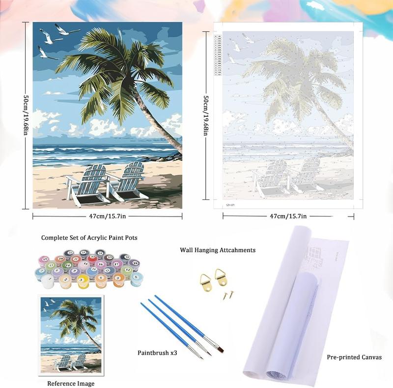 Paint by Numbers Kit for Adults - Beach DIY Adult Paint by Number Kits Seascape  Canvas Painting for Adults Beginners  Art Crafts Without Frame, 16x20 Inch