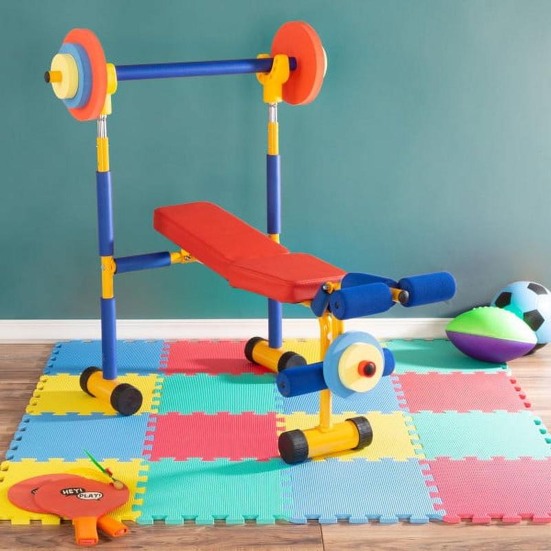 Kids Weight Bench Set with  Press and Barbell for Ages 3 and Up