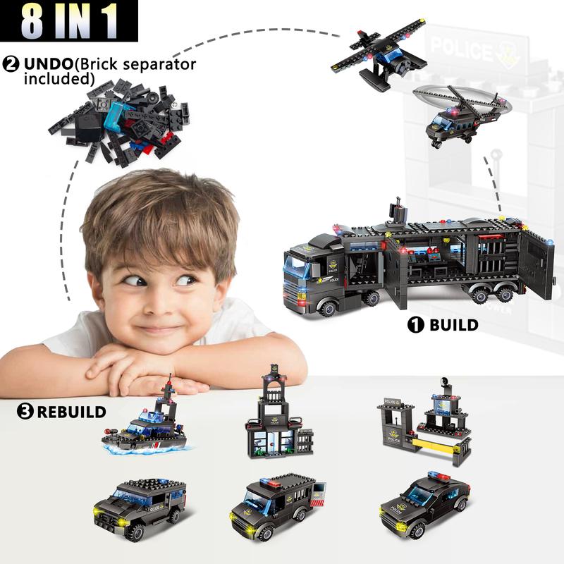 City Police Station Building Kit-SWAT Police Mobile Command Center Truck, Helicopters Building Blocks Toy, Best Learning & Role Play Swat Toy Gift for Boy and Girl Age 6-12