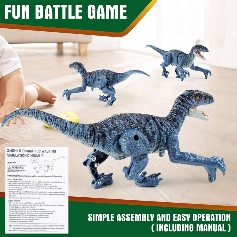 RC Dinosaur Animaltoy, Electronic Walking Robot Dinosaur Jurassic Velociraptor Toy with Light & Roaring Sound for Kids Christmas Gift